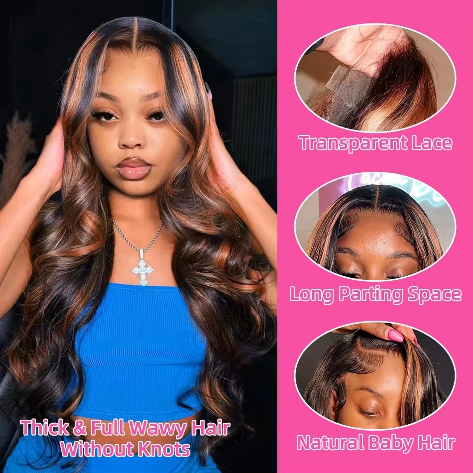 Eyelash Extension Natural Look - Highlight Ombre 13x4 Lace Front Wigs