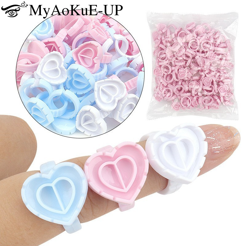 Eyelash Extension Last - 100Pcs Disposable Glue Ring Holder Eyelash